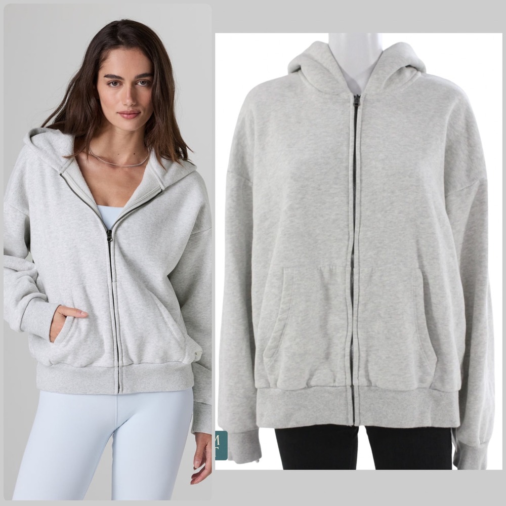 Vuori Restore Full Zip Hoodie Pale Grey Heather Organic Cotton Oversized Cozy XL
